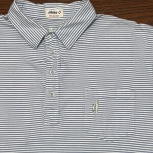 Johnnie-O Polo Shirt Men Large Blue White Striped Cotton West Coast Prep